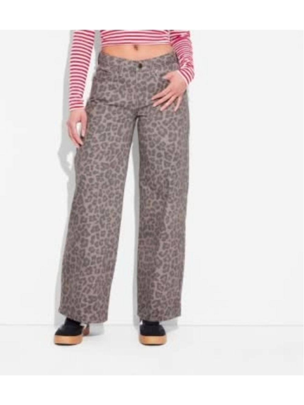 Wild Fable Leopard Print Low-Rise Baggy Wide Leg Jeans Size 8